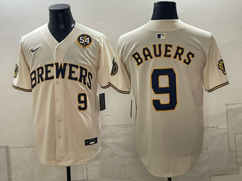 Men Milwaukee Brewers #9 Bauers cream Nike 2026 World Series MLB jersey 102303->milwaukee brewers->MLB Jersey